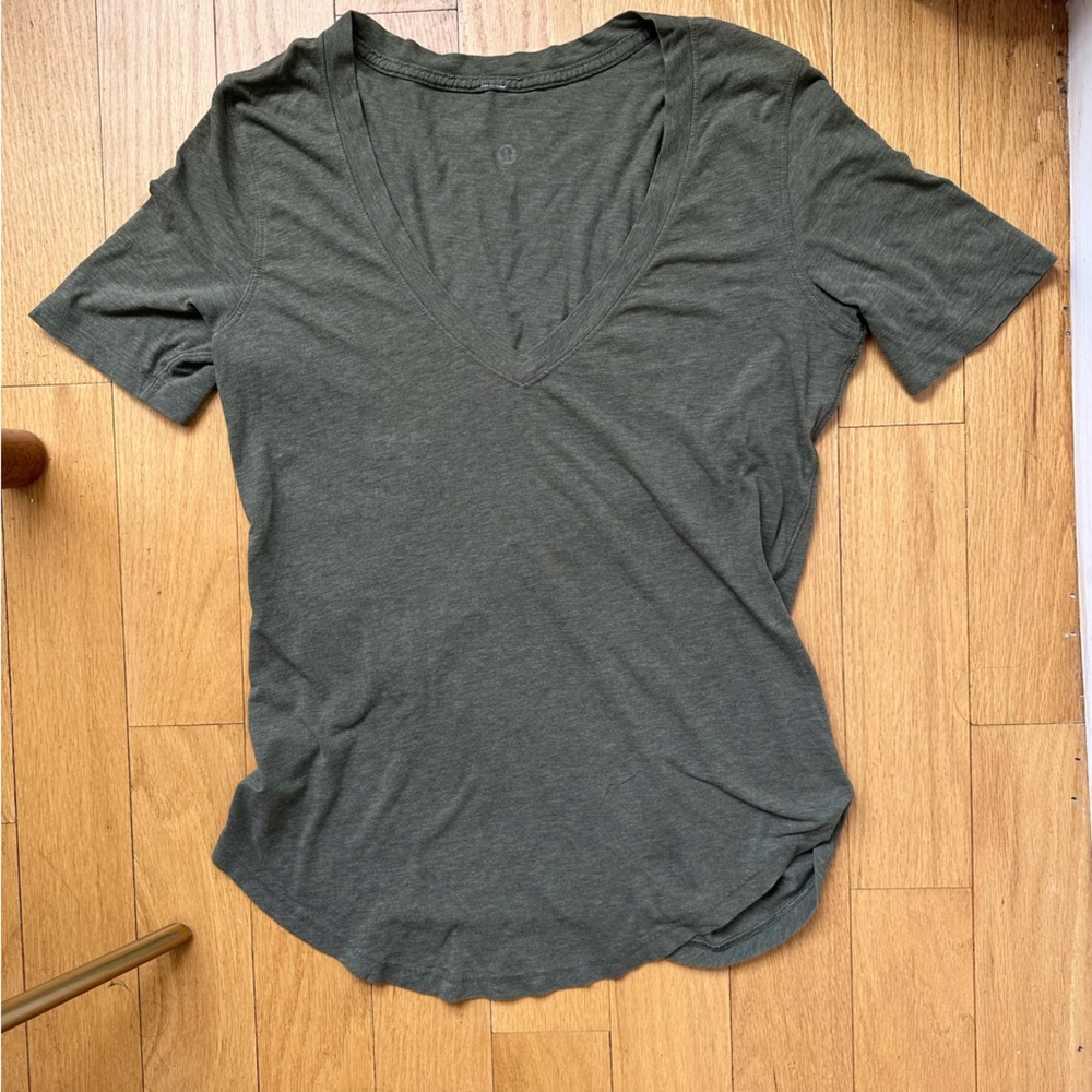 Lululemon olive green V Neck tee shirt